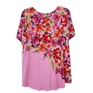 JM Collection Vibrant Floral Pink Blouse plus size 2X